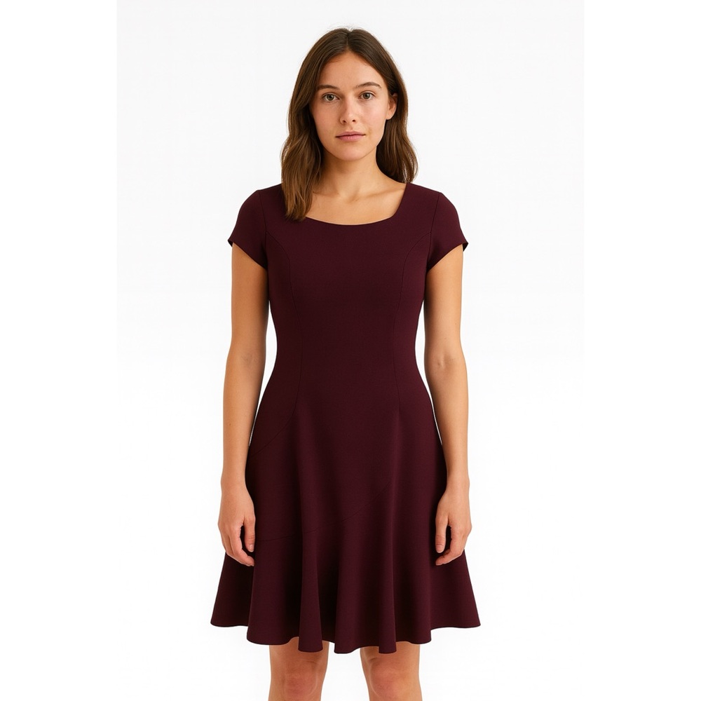 Nine West Dress Maroon Cap Sleeves Fit & Flare Size 8